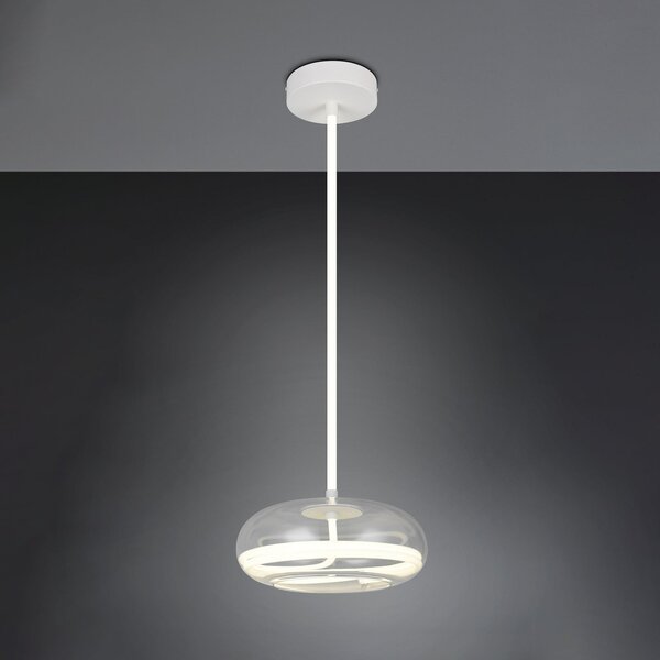 Trio Lighting Lampă suspendată LED Tarsia, alb mat, Ø 40 cm, sticlă, reglabil, Alb, Camera de zi / sufragerie, Sticlă, Modern