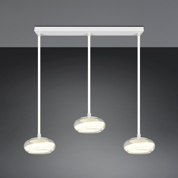 Trio Lighting Lampă suspendată LED Tarsia, alb mat, lungime 91 cm, sticlă, 3 becuri., reglabil, Alb, Camera de zi / sufragerie, Sticlă, Modern