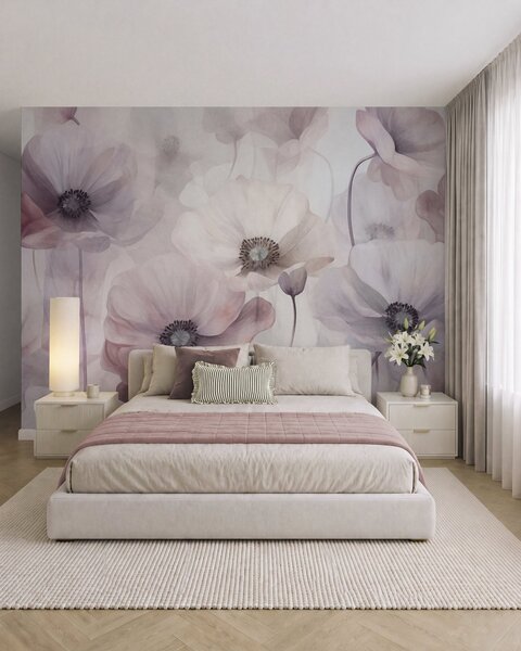 Tapet Maci de culoare roz pal și albi, cu petale delicate, Fototapet Flori, w10029v1 : Uwalls.ro