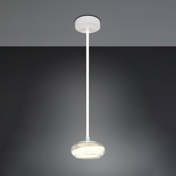Trio Lighting Lampă suspendată LED Tarsia, alb mat, Ø 21 cm, sticlă, reglabil, Alb, Camera de zi / sufragerie, Sticlă, Modern