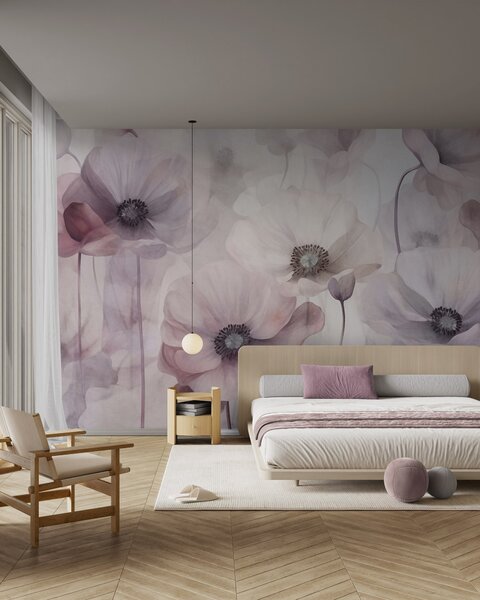 Tapet Maci de culoare roz pal și albi, cu petale delicate, Fototapet Flori, w10029v1 : Uwalls.ro