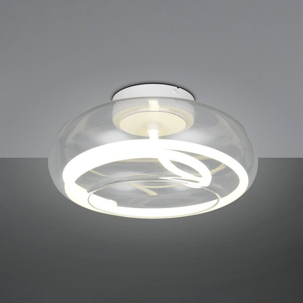 Trio Lighting Plafonieră LED Tarsia, alb mat, Ø 40 cm sticlă, reglabil, Alb, Camera de zi / sufragerie, Sticlă, Modern
