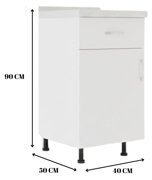 Corp Inferior Bucatarie H90 x A50 x L40cm, Culoare Alb, Pal 18mm