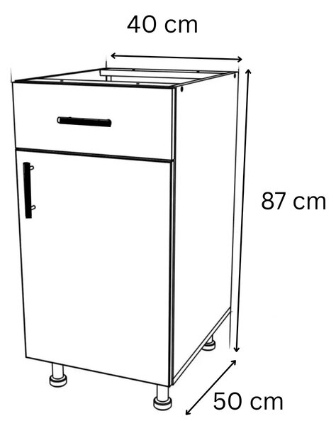 Corp Inferior Bucatarie H90 x A50 x L40cm, Culoare Alb, Pal 18mm