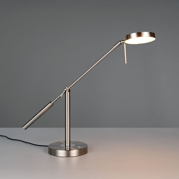 Trio Lighting Lampa de masă LED Monza, culoare nichel, înălțime 52 cm, metal, reglabil, Metalic, Studiu / Birou, Metal, Modern