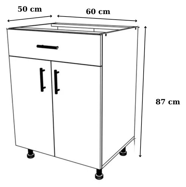 Corp Inferior Bucatarie cu Sertar, PAL 18 mm, H90 x A50 x L60 cm,Culoare Gri Antracit, Blat Termorezistent 2,8 cm