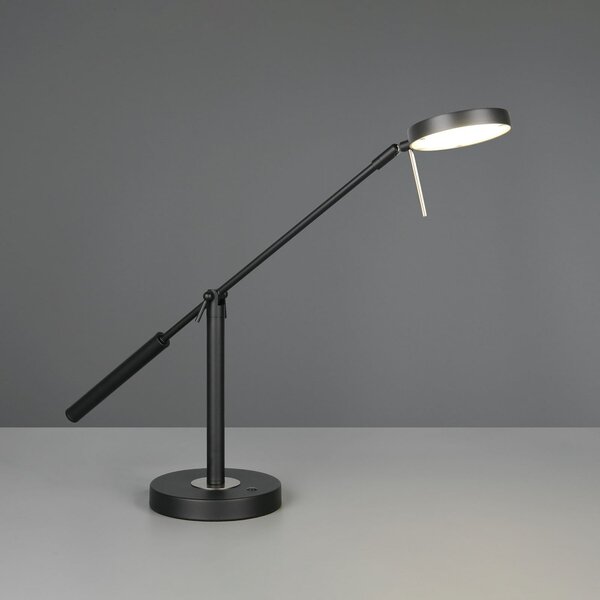 Trio Lighting Lampa de masă LED Monza, negru mat, înălțime 52 cm, metal, reglabil, Negru, Studiu / Birou, Metal, Modern