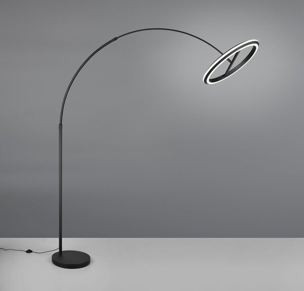 Trio Lighting Lampadar LED cu arc Amador, negru, înălțime 205 cm Metal, reglabil, Negru, Camera de zi / sufragerie, Metal, Modern