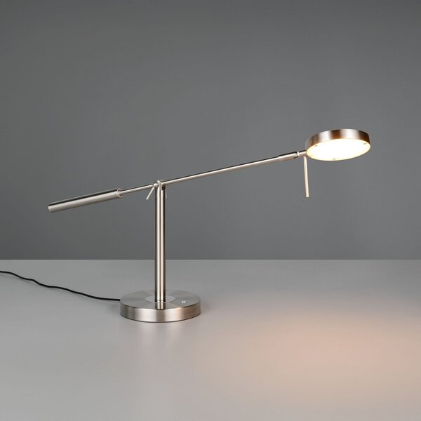 Trio Lighting Lampa de masă LED Monza, culoare nichel, înălțime 52 cm, metal, reglabil, Metalic, Studiu / Birou, Metal, Modern