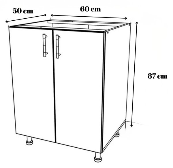 Corp Inferior Bucatarie PAL 18 mm, H90 x A50 x L60 cm,Culoare Stejar Sonoma, Blat Termorezistent 2,8 cm