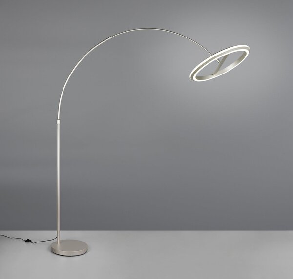 Trio Lighting Lampadar LED cu arc Amador, culoare nichel, înălțime 205 cm Metal, reglabil, Metalic, Camera de zi / sufragerie, Metal, Modern