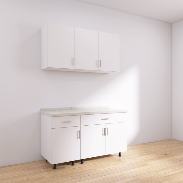 Set Bucatarie Modulare 100 cm, Culoarea Alb, Pal 18mm, Blat Termorezistent