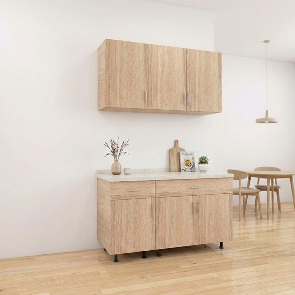 Set Bucatarie Modulare 120 cm, Culoarea Stejar Sonoma, Pal 18mm, Blat Termorezistent