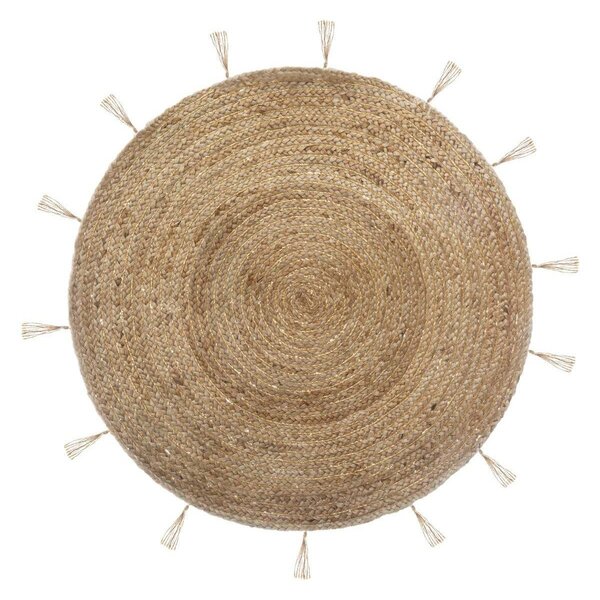 Covor decorativ din iută, Ø 80 cm, rotund cu franjuri