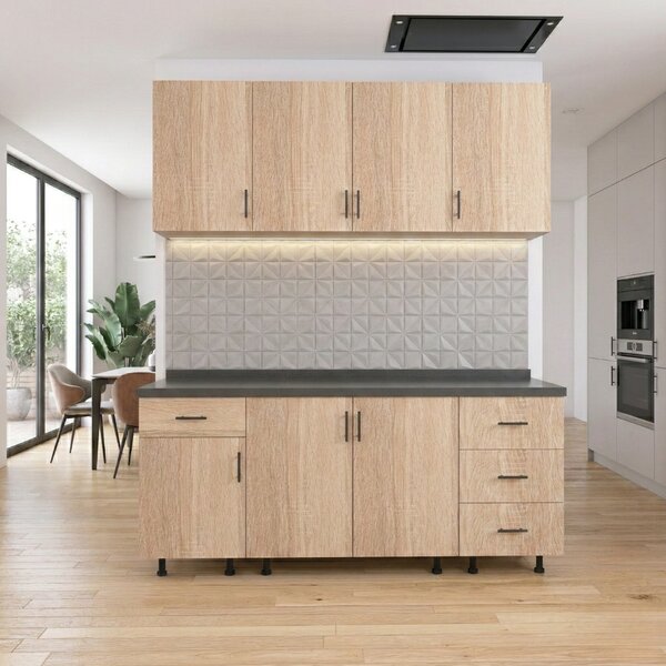 Set Bucatarie Modulara 160 cm, Culoarea STEJAR SONOMA , Pal 18mm, Blat Termorezistent
