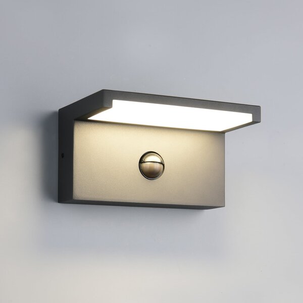 Trio Lighting Lampă LED pentru exterior Ravi, antracit Lățime 18 cm Senzor, IP54, Negru, Aluminiu, Modern