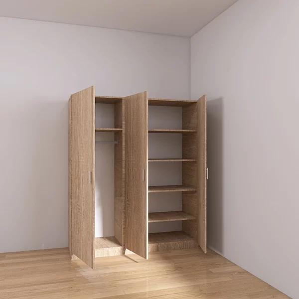 Dulap 3 usi cu rafturi si bara haine, H200 x A50 x L120 cm, Culoare Stejar Sonoma, Pal 18mm