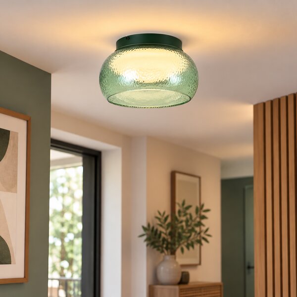 Lampă de tavan Art Deco verde cu sticlă, inclusiv LED reglabil în 3 trepte - Thimble