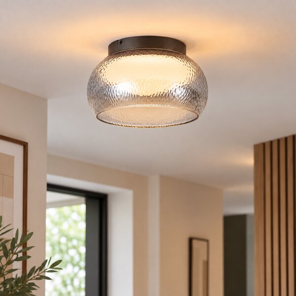 Art Deco Ceiling Lamp Gunmetal with Smoke Glass Incl. 3-Step Dimmable LED - Thimble
