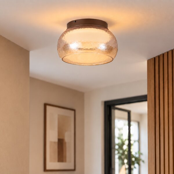 Plafonieră Art Deco maro cu sticlă chihlimbarie, cu LED reglabil în 3 trepte - Thimble