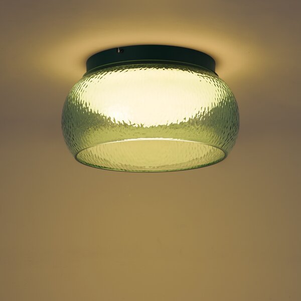 Lampă de tavan Art Deco verde cu sticlă, inclusiv LED reglabil în 3 trepte - Thimble