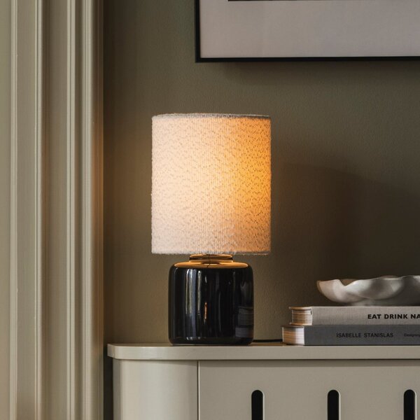 Globen Lighting Lampă de masă Florian, alb/negru, înălțime 39 cm, Alb, Camera de zi / sufragerie, Țesătură / Textil, Ecran de masă în poziție verticală