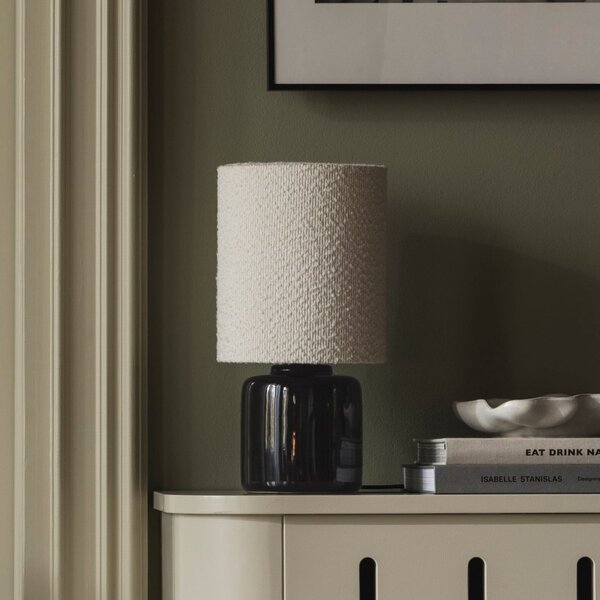 Globen Lighting Lampă de masă Florian, alb/negru, înălțime 39 cm, Alb, Camera de zi / sufragerie, Țesătură / Textil, Ecran de masă în poziție verticală