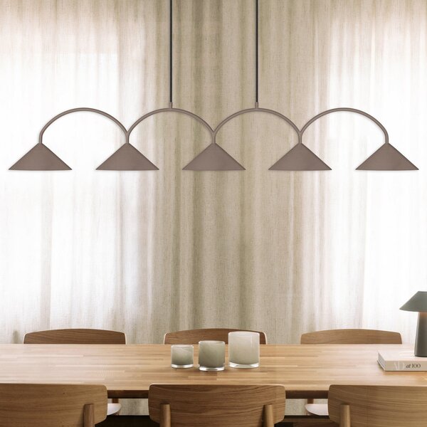 Globen Lighting Lampă suspendată CURVE, lungime 165 cm, maro 5 becuri., reglabil, Maro / Rugină, Camera de zi / sufragerie, Metal, Vintage