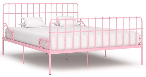 Cadru de pat cu bază din șipci, roz, 200 x 200 cm, metal