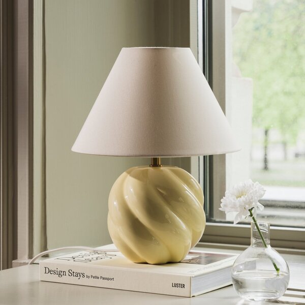 Globen Lighting Lampă de masă DAHLIA, bej/galben Înălțime 31 cm, Bej, Camera de zi / sufragerie, Țesătură / Textil