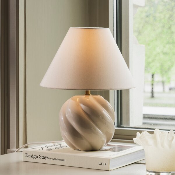 Globen Lighting Lampă de masă DAHLIA, bej/bej, înălțime 31 cm, Bej, Camera de zi / sufragerie, Țesătură / Textil