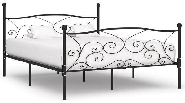 Cadru de pat cu bază din șipci, negru, 180 x 200 cm, metal