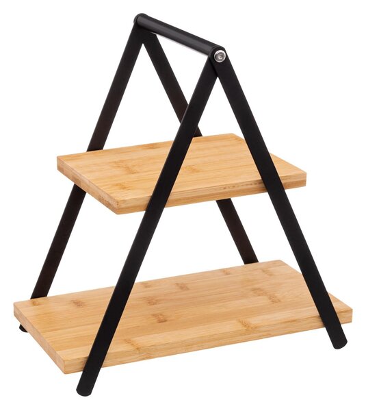 Platou pentru servire prajituri si fructe, bambus, doua niveluri, inaltime 29,3 cm