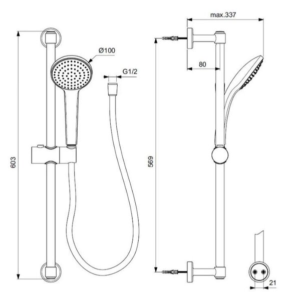 Set de duș Ideal Standard, Idealrain Soft, cu pară, bară de duș și furtun, negru mat