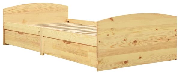 Cadru de pat cu 2 sertare, 90 x 200 cm, lemn masiv de pin