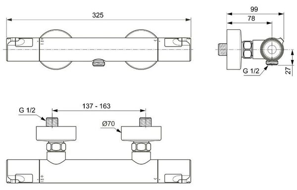 Baterie de duș termostatată Ideal Standard, Ceratherm T50 Cool Body, crom