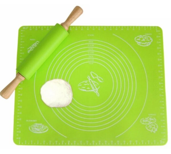 Plansa modelatoare din silicon pentru masurat, rulat sau framantat aluat de patiserie, cofetarie, brutarie, 50 x 40 cm, verde