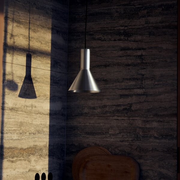FRANDSEN Lampă suspendată Lyss, culoare aluminiu, metal, Ø 18 cm, E27, reglabil, Metalic, Camera de zi / sufragerie, Aluminiu, Design