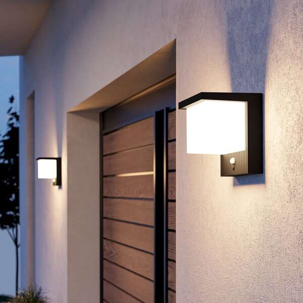 EGLO Lampă solară de perete cu LED Frigento, negru, înălțime 15 cm, senzor, Negru, Aluminiu, Modern
