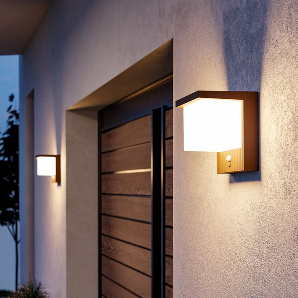 EGLO Lampă solară de perete cu LED Frigento, culoare ruginiu, înălțime 15 cm, senzor, Maro / Rugină, Aluminiu, Modern
