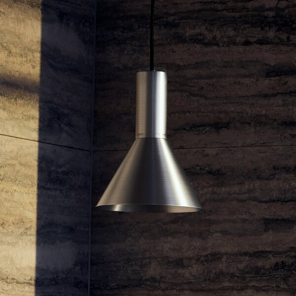 FRANDSEN Lampă suspendată Lyss, culoare aluminiu, metal, Ø 18 cm, E27, reglabil, Metalic, Camera de zi / sufragerie, Aluminiu, Design