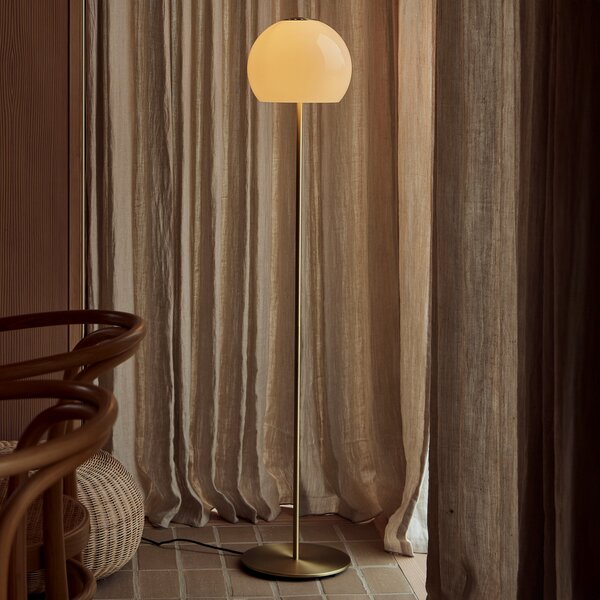 FRANDSEN Lampadar Ball Glass, gri nisip, sticlă, 130 cm, E27, Bej, Camera de zi / sufragerie, Sticlă, Design