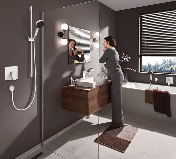 Baterie cada - dus, Hansgrohe, Vivenis, incastrabila, alb mat