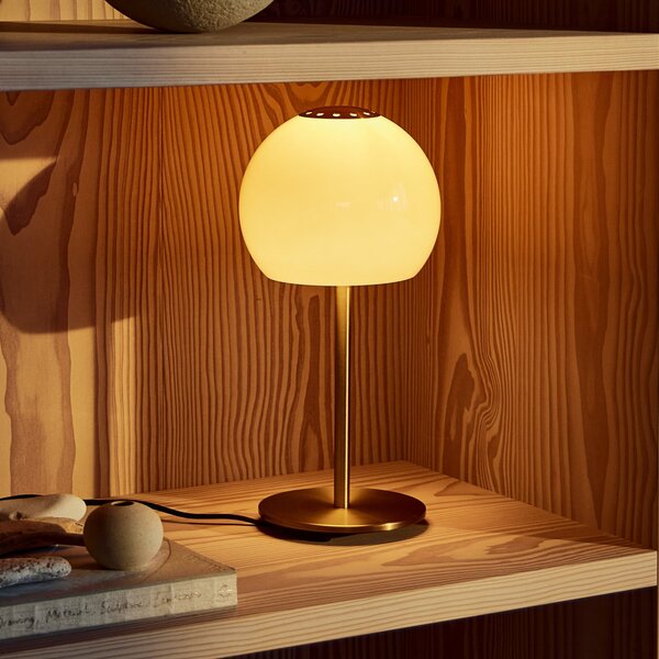 FRANDSEN Lampa de masă Ball Glass, chihlimbar, sticlă, 37 cm, E14, Portocaliu, Camera de zi / sufragerie, Sticlă, Design