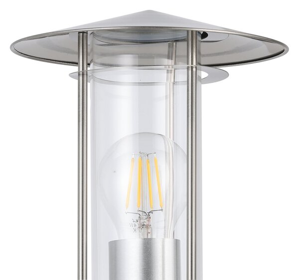 EGLO Lampă de exterior Lisio, culoare oțel inoxidabil, înălțime 36 cm, senzor, Metalic, Sticlă