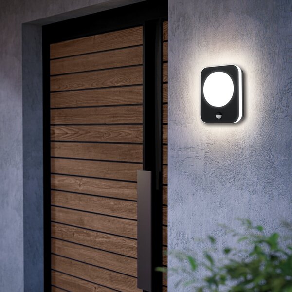 EGLO Lampă LED de exterior Madriz, negru, lățime 23 cm, senzor, Negru, Aluminiu, Modern