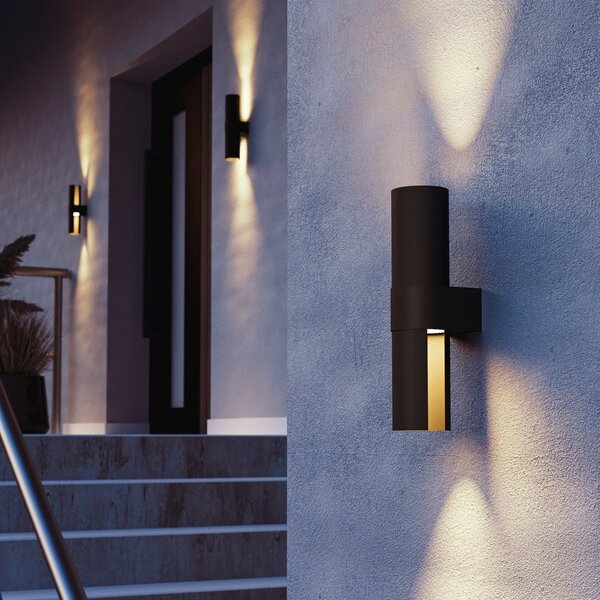 EGLO Lampă de perete exterioară cu LED Montelauro, negru, înălțime 32 cm, metal, Negru, Aluminiu, Modern