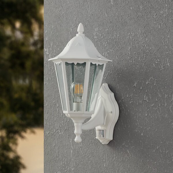 EGLO Lampă de exterior Navedo, albă, înălțime 42 cm, metal, senzor, Alb, Aluminiu, Antichitate