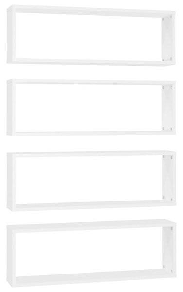 Rafturi de perete cub, 4 buc., alb, 80x15x26,5 cm PAL