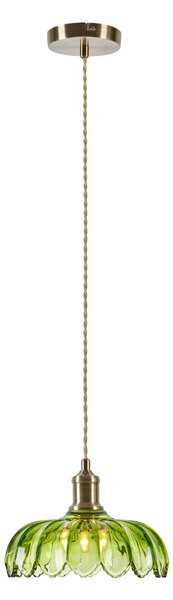 Markslöjd Lampă suspendată Kurage, alamă veche/verde, sticlă, Ø 26 cm, E27, reglabil, Verde, Bucătărie, Sticlă